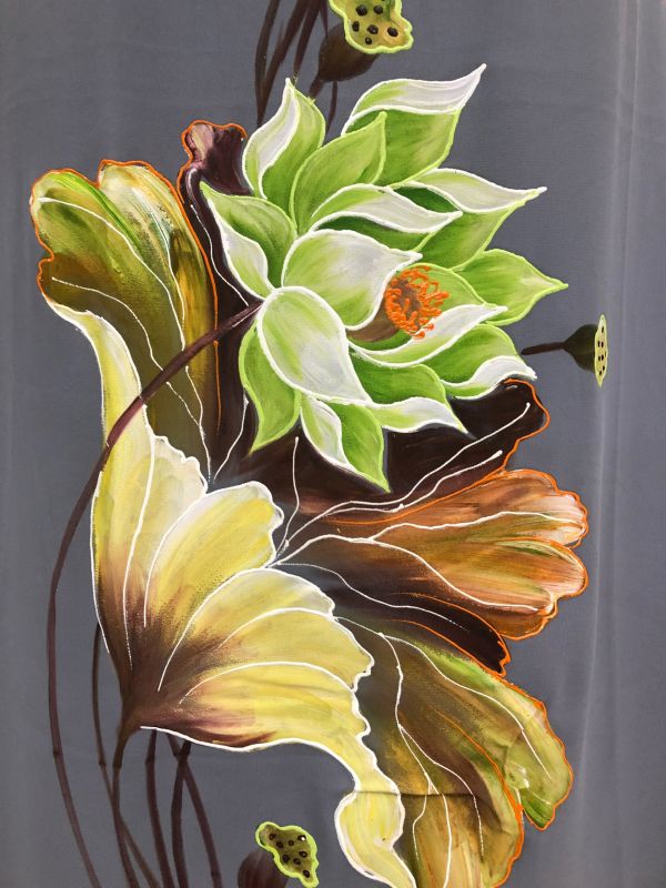 Vải áo dài vẽ hoa sen