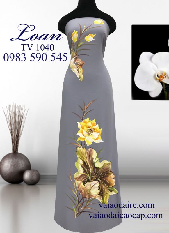 Vải áo dài vẽ hoa sen
