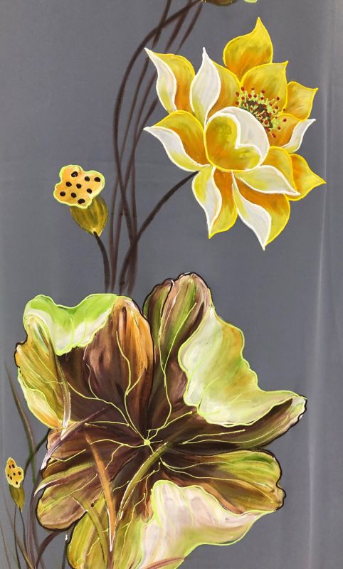 Vải áo dài vẽ hoa sen