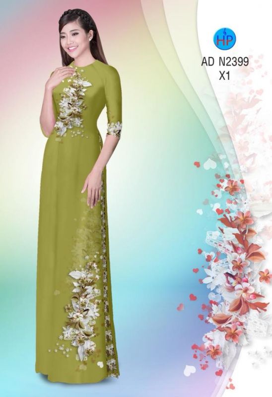 Vải áo dài hoa trên dưới