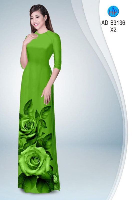 Vải áo dài hoa hồng 3D