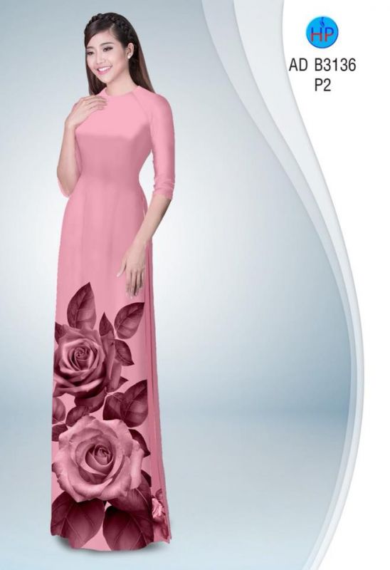 Vải áo dài hoa hồng 3D