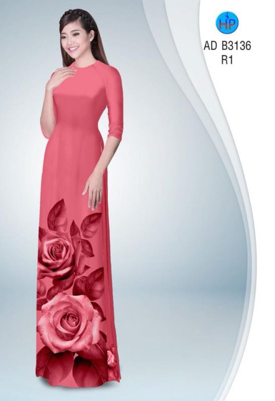 Vải áo dài hoa hồng 3D