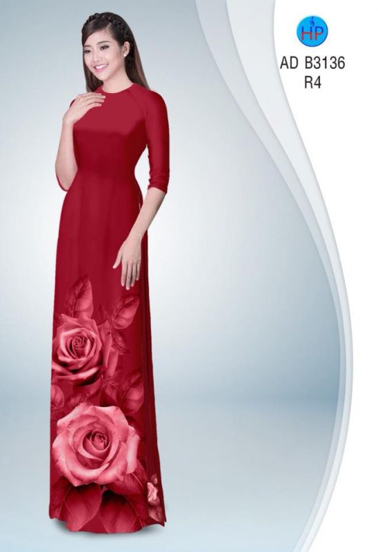 Vải áo dài hoa hồng 3D
