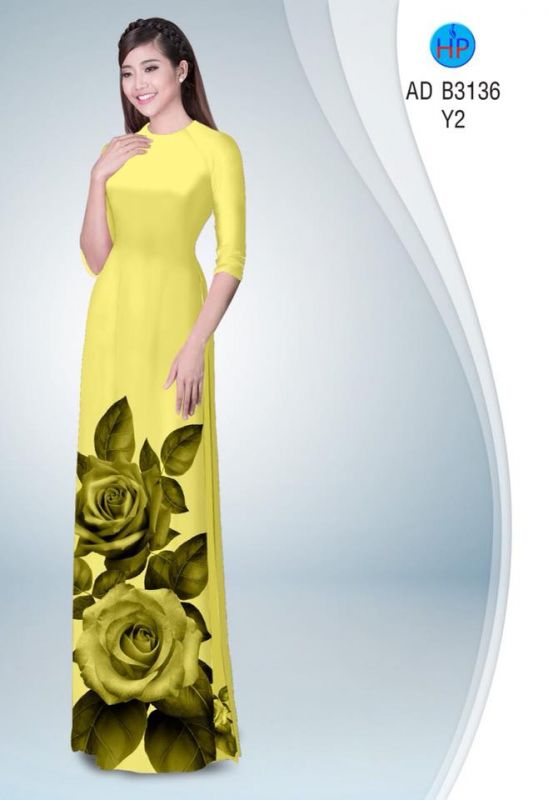 Vải áo dài hoa hồng 3D