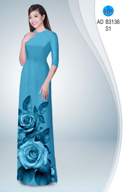 Vải áo dài hoa hồng 3D
