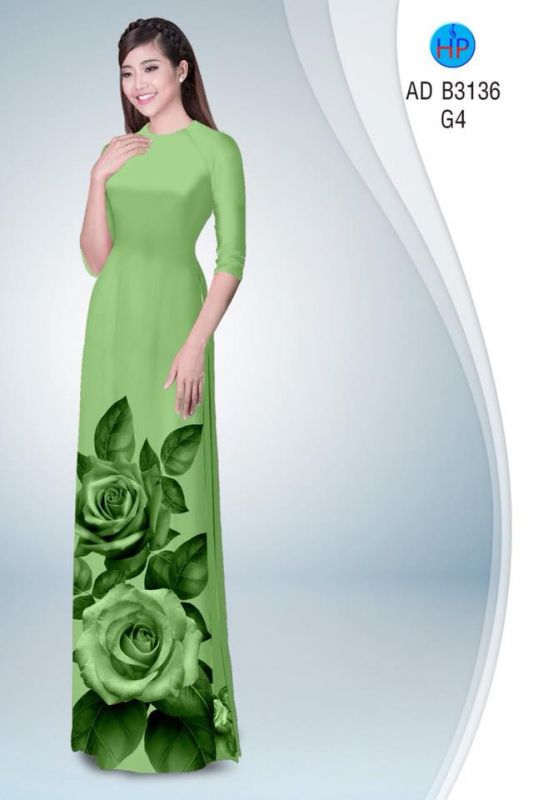 Vải áo dài hoa hồng 3D