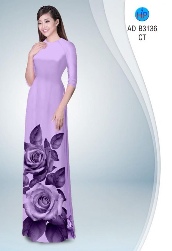 Vải áo dài hoa hồng 3D
