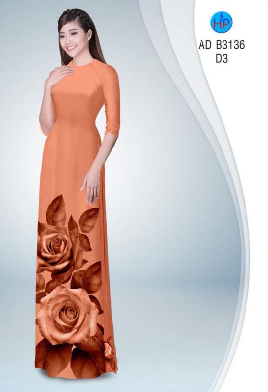 Vải áo dài hoa hồng 3D
