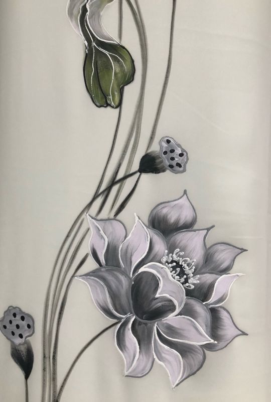 Vải áo dài vẽ hoa sen