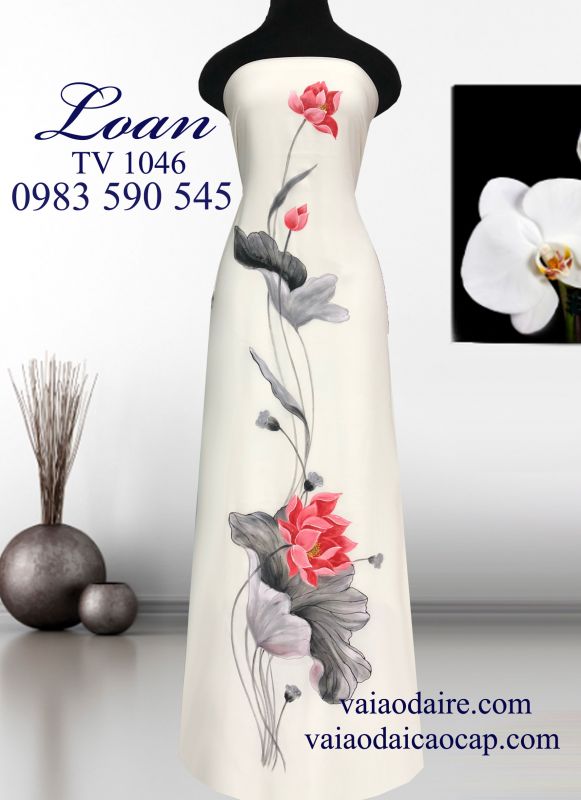 Vải áo dài vẽ hoa sen