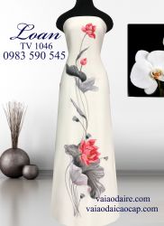 Vải áo dài vẽ hoa sen