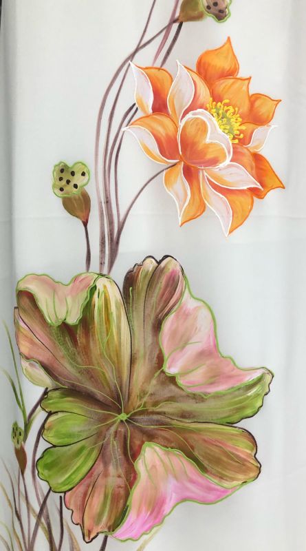 Vải áo dài vẽ hoa sen