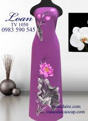 Vải áo dài vẽ hoa sen