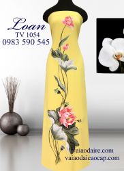 Vải áo dài vẽ hoa sen