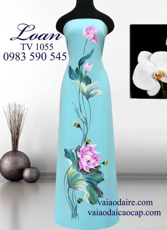 Vải áo dài vẽ hoa sen