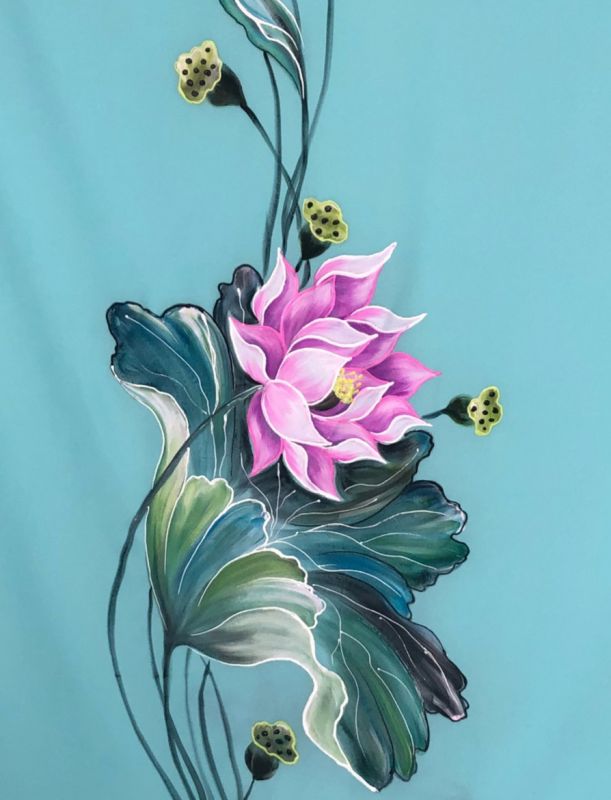 Vải áo dài vẽ hoa sen