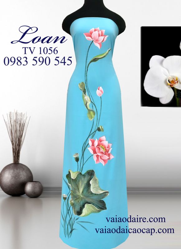 Vải áo dài vẽ hoa sen