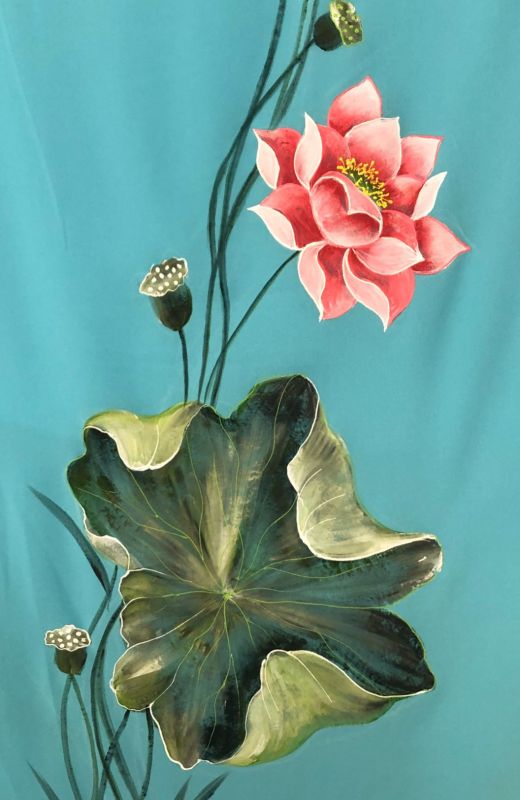 Vải áo dài vẽ hoa sen