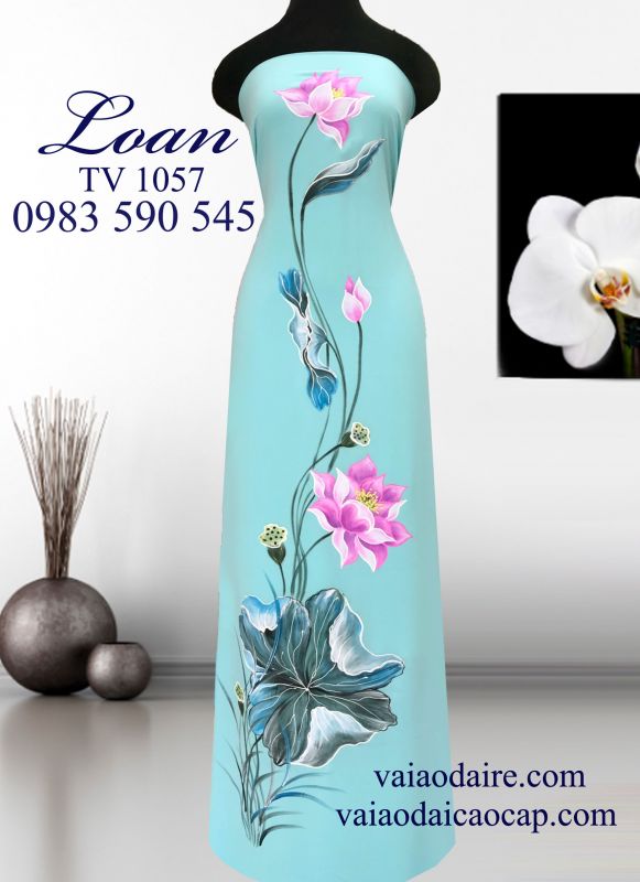 Vải áo dài vẽ hoa sen