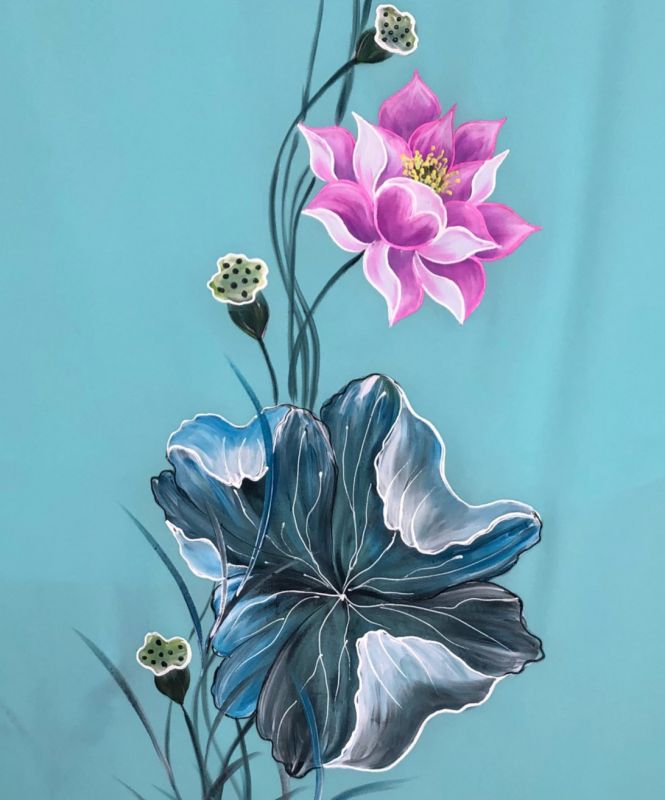 Vải áo dài vẽ hoa sen