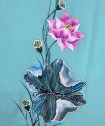 Vải áo dài vẽ hoa sen