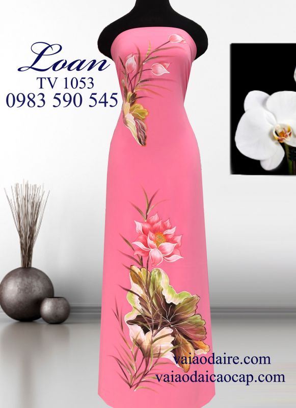 Vải áo dài vẽ hoa sen