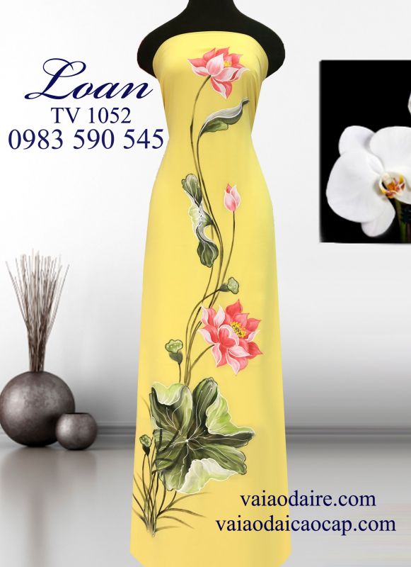 Vải áo dài vẽ hoa sen
