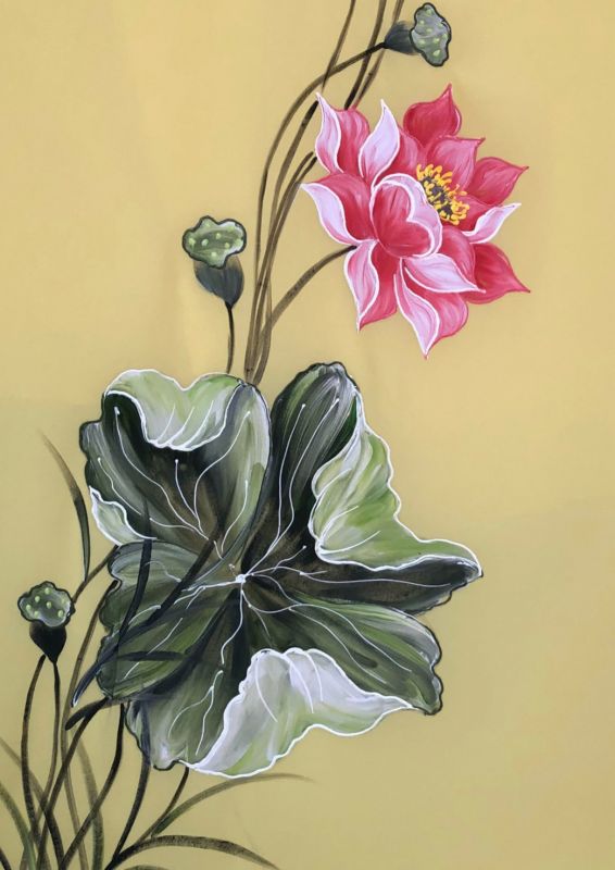 Vải áo dài vẽ hoa sen