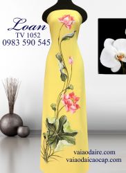 Vải áo dài vẽ hoa sen