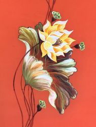 Vải áo dài vẽ hoa sen