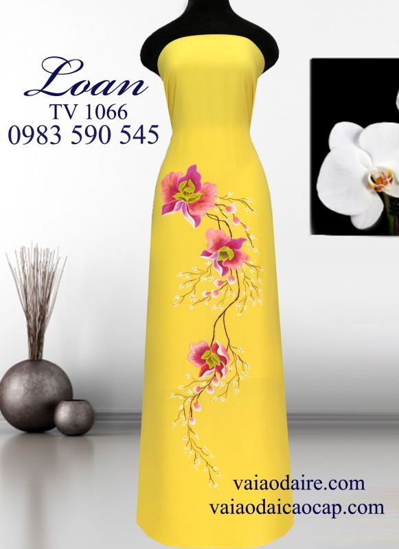 Vải áo dài vẽ hoa Lan