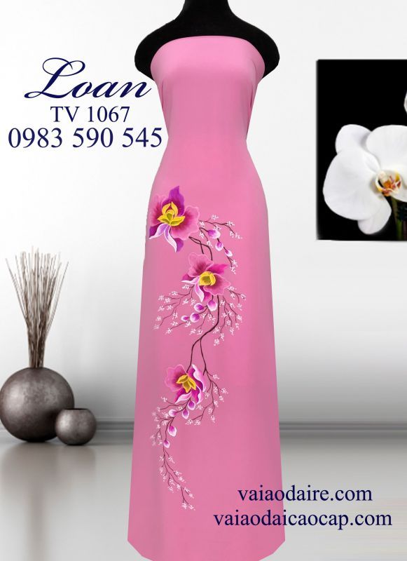 Vải áo dài vẽ hoa Lan