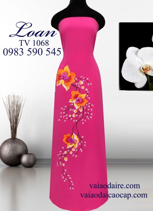 Vải áo dài vẽ hoa Lan