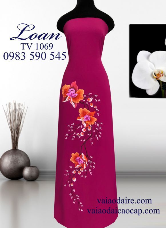 Vải áo dài vẽ hoa Lan