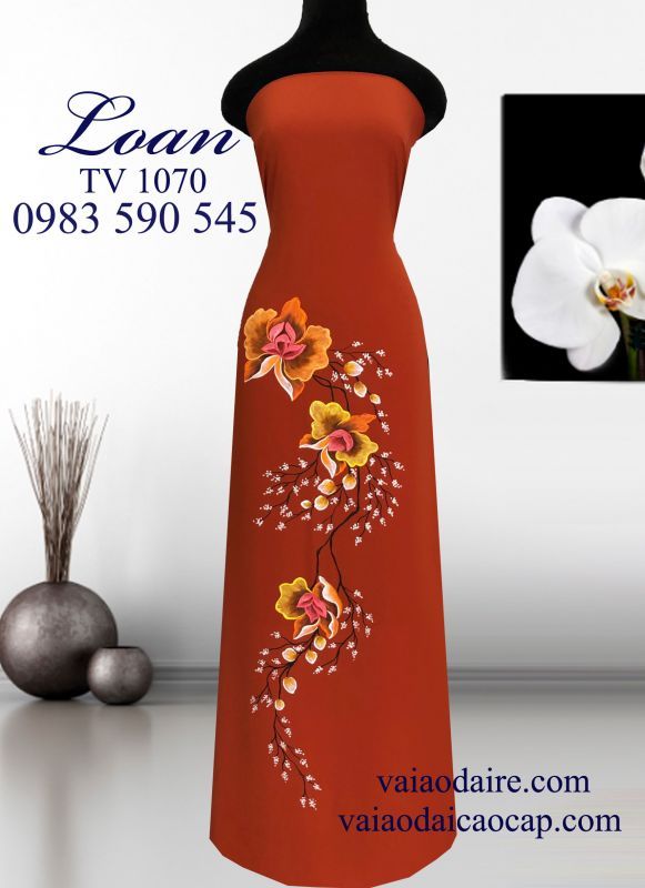 Vải áo dài vẽ hoa Lan