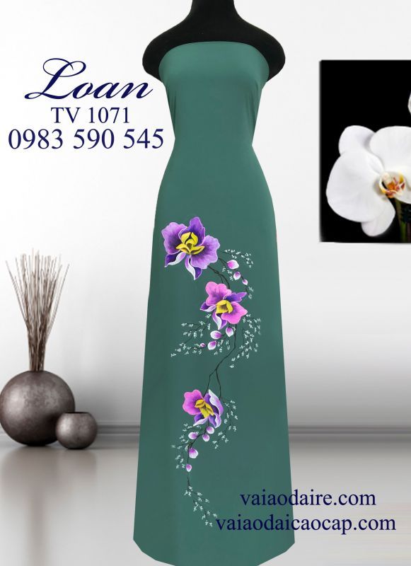 Vải áo dài vẽ hoa Lan
