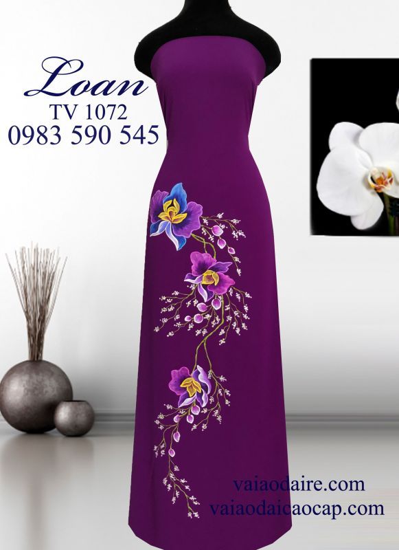 Vải áo dài vẽ hoa Lan