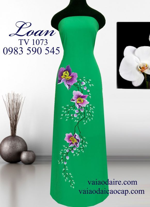Vải áo dài vẽ hoa Lan
