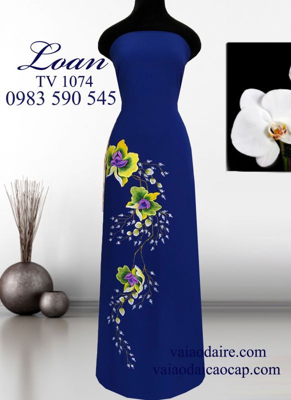 Vải áo dài vẽ hoa Lan