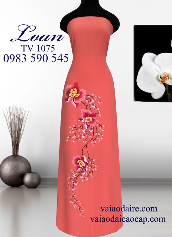 Vải áo dài vẽ hoa Lan