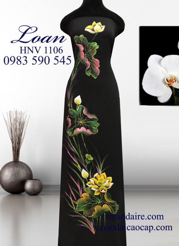 Vải áo dài Thái Tuấn vẽ hoa Sen