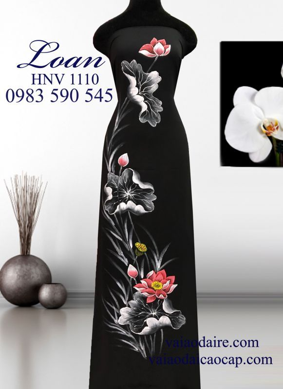 Vải áo dài Thái Tuấn vẽ hoa Sen