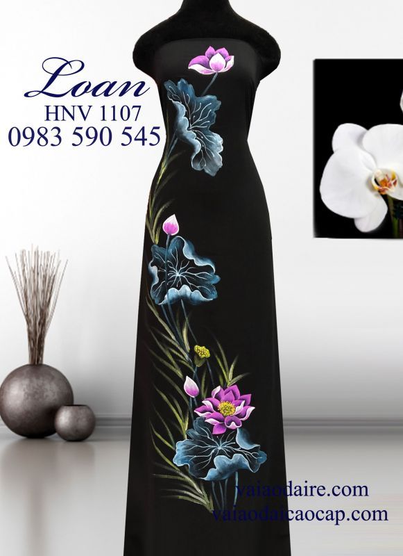 Vải áo dài Thái Tuấn vẽ hoa Sen