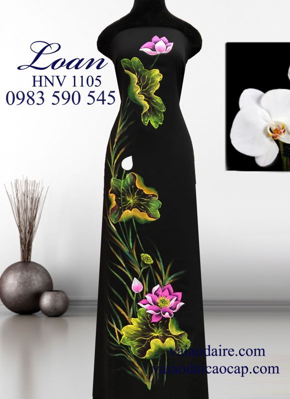 Vải áo dài Thái Tuấn vẽ hoa Sen