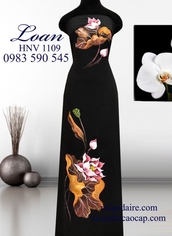 Vải áo dài Thái Tuấn vẽ hoa Sen