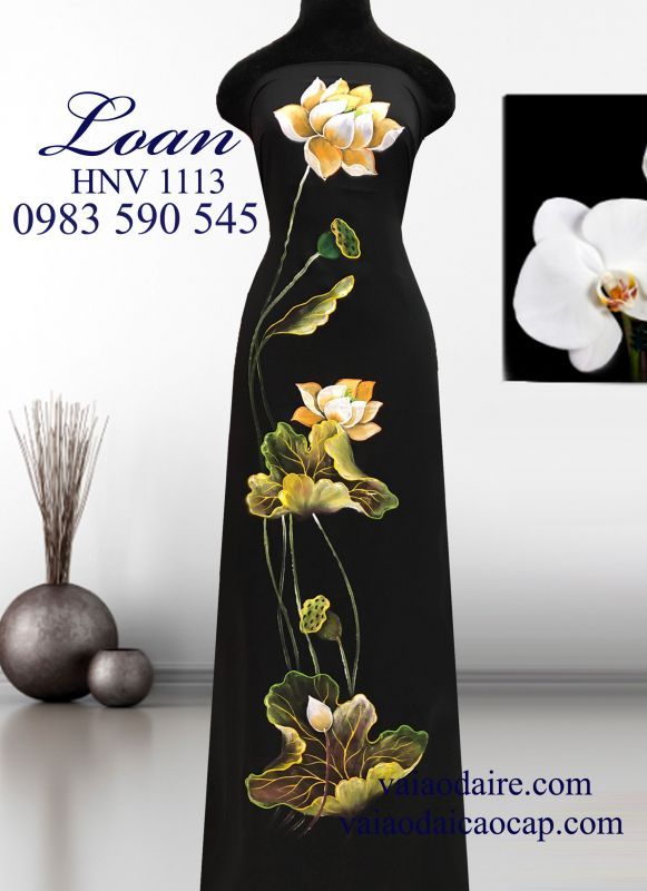 Vải áo dài Thái Tuấn vẽ hoa Sen