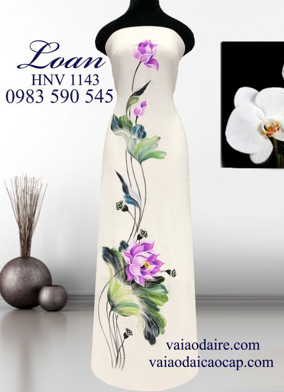 Vải áo dài lụa Ngọc Bích vẽ sen