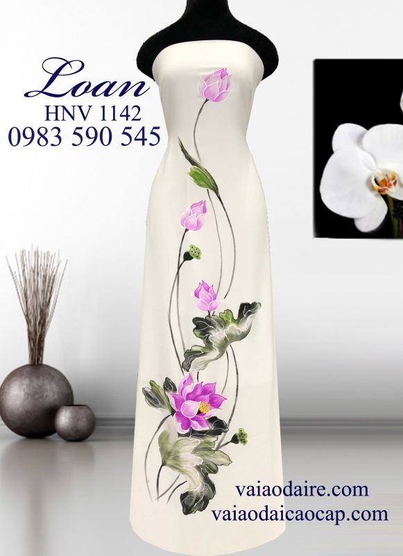 Vải áo dài lụa Ngọc Bích vẽ sen