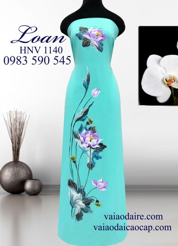 Vải áo dài lụa Ngọc Bích vẽ sen